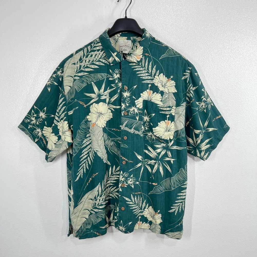 Tommy Bahama Relax 100% Silk Hawaiian Shirt Mens XL Green Floral Camp Button